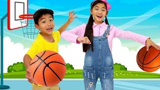 Eric and Charlotte Pretend Play Basketball Sports Challenge