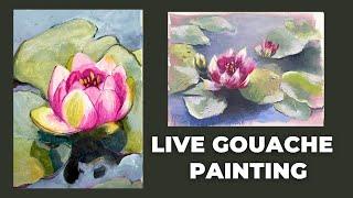 LIVE - How to paint a waterlily with gouache - real time painting tutorial
