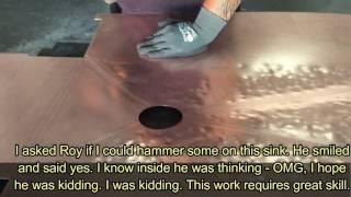 Hand Hammering a copper sink by Rachiele