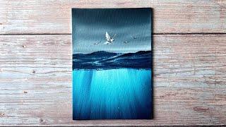 stormy sky underwater seascape / easy acrylic painting ideas for beginners