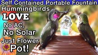 Hummingbird FOUNTAIN Upcycle Attracts Tons of Hummingbirds *NO Sun Solar AC Needed PORTABLE Birdbath