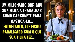 UM MILIONÁRIO OBRIGOU SUA FILHA A TRABALHAR COMO GARÇONETE PARA CASTIGÁ-LA... PORÉM, ELE FICOU...