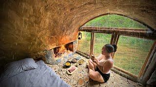 3 Days Of Underground Wilderness Survival, Build a CAVE with Fireplace, Catch And Cook in Heavy Rain