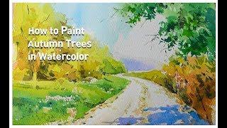 Autumn Tree  Road in Watercolor /landscape./ 풍경 수채화,水彩画,Acuarela, 수아트,