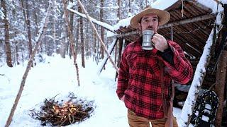 Canadian Winter Bushcraft ASMR | Bushcraft camp | Wild Food | Snow | Fire | Cutting | Snowshoes |