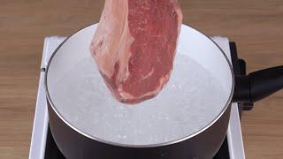 Place the steak in boiling water, I learned this at a 5 star steakhouse