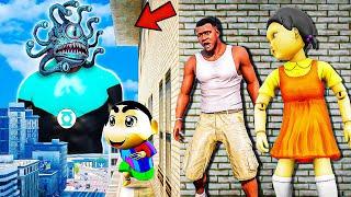 Franklin and Shinchan & Pinchan play HIDE AND KILL with Squid Game Doll In GTA 5