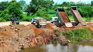 Epic 4 Amazing Just Updated Activities Many Dump Truck Unloading Dozer Push Soil Back Fill Big Pond