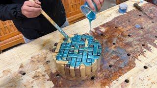 Woodturning: An Artistic Decorative Plate Made from Scrap Wood and Epoxy