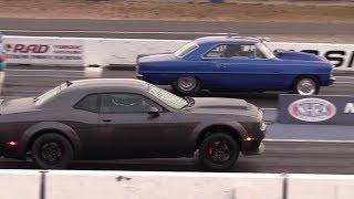 9.83s stock Dodge Demon 1/4 mile drag race