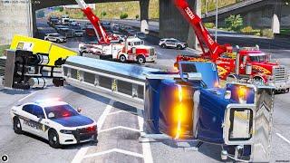 BIGGEST Truck Crash Blocks Entire Freeway in GTA 5 RP!