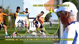 CARLO ANCELOTTI REACTIONS TO ARDA GÜLER SHOWING HIS SKILLS & AMAZING ASSIST TO VINICIUS IN TRAINING