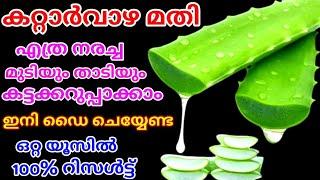 കറ്റാർവാഴമതി എത്ര നരച്ച മുടിയും ഒറ്റയൂസിൽ കട്ടക്കറുപ്പാക്കാം ||Natural Hair Dye||Homemade hairdye