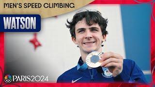 Sam Watson takes off to win bronze and sets another WORLD RECORD in speed climbing | Paris Olympics