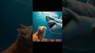 Daddy cat fights shark to save kitten | Dancing Shark | #cat #viral #new #hd #shorts #cute #shark