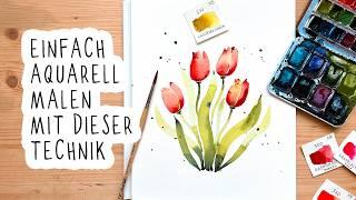 Aquarell Tulpen malen mit 2-Strich Pinseltechnik