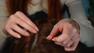 ASMR Scalp Check and Massage with parting and scratching & spoolie | scalp sounds - No Talking