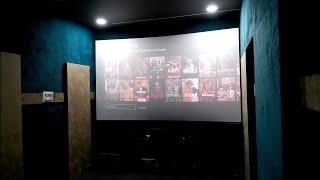 5.1.2 Dolby Atmos 4K Hdr 128 inches curved projector screen |acoustics treated | Denon Benq | Polk