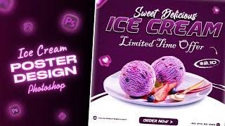 Delicious Ice Cream Social Media Banner Poster Design in Photoshop Tutorial