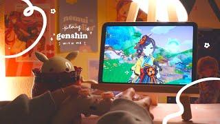  playing genshin on a lazy late night | 1 hr of gameplay ambience (jp dub, ipad mini) 