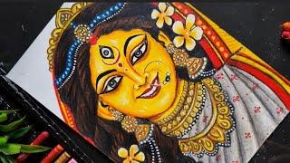 Maa Durga Beautiful Drawing | Devi Durga Oil Pastel Drawing video Part 2