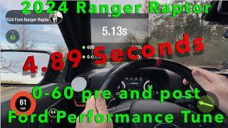 Ranger Raptor 0-60mph times PRE and POST Ford Performance Tune.