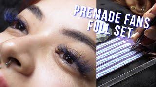 Full Set Using Premade Fans | Wispy Blue Colored Lashes Tutorial