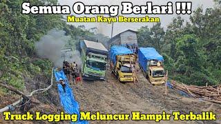 Semua Orang Berlari || Truck Logging Meluncur Hampir Terbalik Di Batu Jomba
