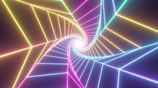 Rainbow Twisted Star Shape Wireframe 3D Neon Glowing Endless Tunnel 4K UHD 60fps 1 Hour Video Loop