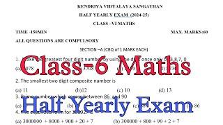 Class-6 Maths Half Yearly Exam Question Paper TERM-1 / Session 2024-25 / For Kendriya Vidyalaya St..