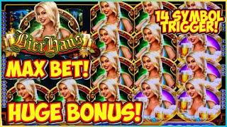 Max Bet Madness! - 14 Symbol Trigger - Bier Haus Slot by WMS Huge Bonus Games, Tons of Wilds 200X