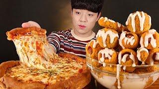  페퍼로니 시카고피자 뿌링사이드메뉴 먹방 뿌링치즈볼 핫도그 치즈스틱 pepperoni chicago pizza sweet cheeseball hotdog asmr mukbang