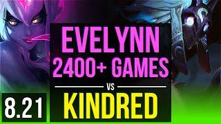 EVELYNN vs KINDRED (JUNGLE) | 2400+ games, KDA 12/2/8, Legendary | Korea Diamond | v8.21