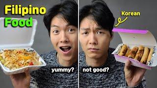 Korean Guys Try Filipino Pancit Canton & Lumpia