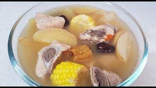 家常菜【苹果雪梨排骨汤】【Apple Pears Pork Rib Soup 】有着滋养脾胃润，肺止咳生的功效