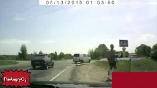 Car Launched in the air after losing control Bryanskaya oblast, Russia