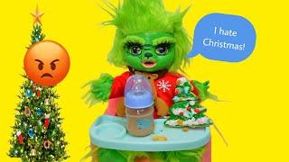 Baby Alive Baby Grinch doll Evening Routine Feeding and changing