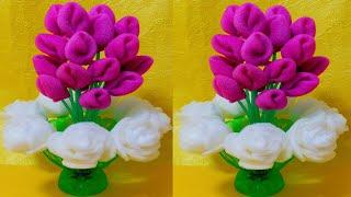 फोम से बनाये गुलदस्ता /FOAM AND BOTTLE GULDASTA/DIY MAKE BEAUTIFULL FOAM GULDASTA