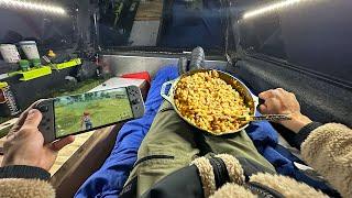 Truck camping w/ Buffalo Mac n' Cheese