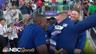 Wardrobe malfunction lights up medal ceremony for U.S. sweep in shot put at Worlds | NBC Sports