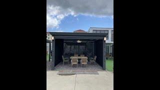 custom-made automatic opening and closing louvered roof pergola  with led and motorized side screen