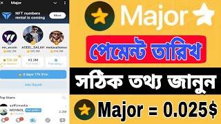 Major পেমেন্ট তারিখ || Coin price 0.025$ || কবে টাকা দিবে? Major new update