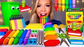 ASMR EDIBLE SCHOOL SUPPLIES* CRAYONS, SCISSORS, ERASERS, PENCILS, EDIBLE BOOK CANDY MUKBANG PRANK 먹방