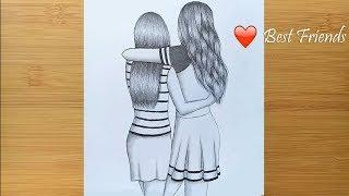 Best friends   pencil Sketch Tutorial || How To Draw Two Friends Hugging Each other