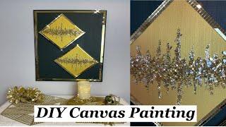 Easy DIY Dark Green/Gold Painting with Crushed Glass & Glitter