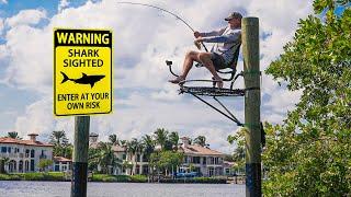 Shark Fishing From a TreeStand in Front of Million Dollar Homes!