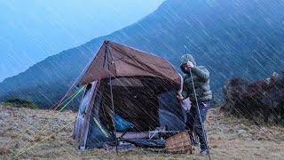 Camping in a STORM - Heavy Rain - Snow - Gale-force Wind