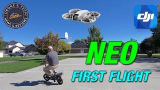 DJI Neo!  First Flight!  Trying out follow me with my Caroma P7 scooter.