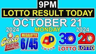 9pm Draw Lotto Result Today October 21 2024 PCSO