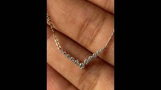 V Shaped Diamond Necklace, 14K Gold Chevron Pendant, Dainty Layering Necklace